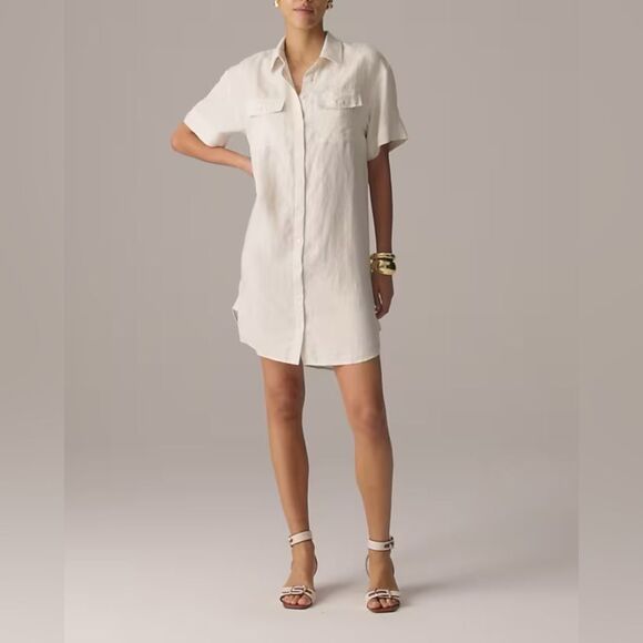 NWT J CREW Utility shirtdress in linen in Natural - Picture 7 of 12